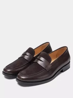 Mens Penny Loafer Suede Shoes Slip On Spike low heels penny Shoes Suitable for Prom Homecoming Wedding