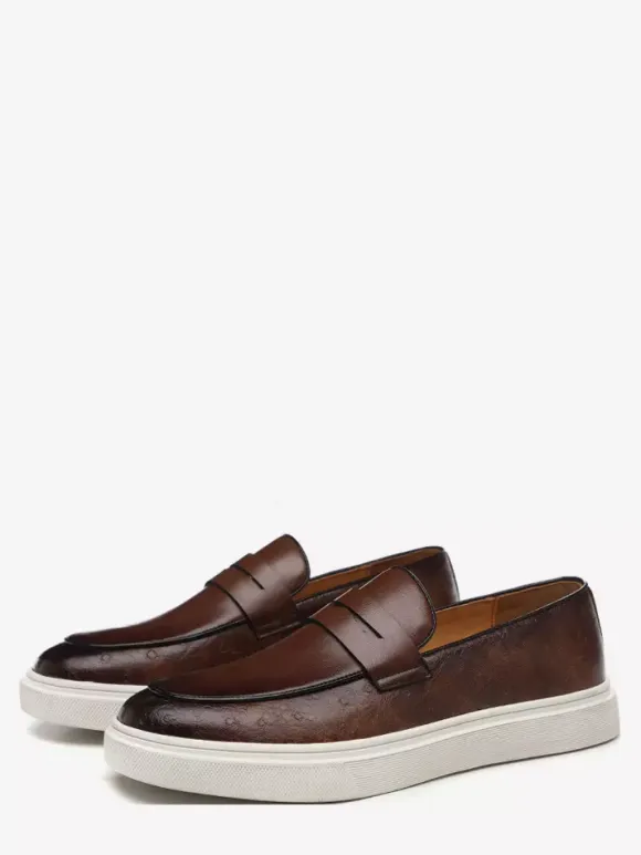 Mens Penny Loafers Leather Platform Round Toe Slip On Penny Shoes For Party Wedding