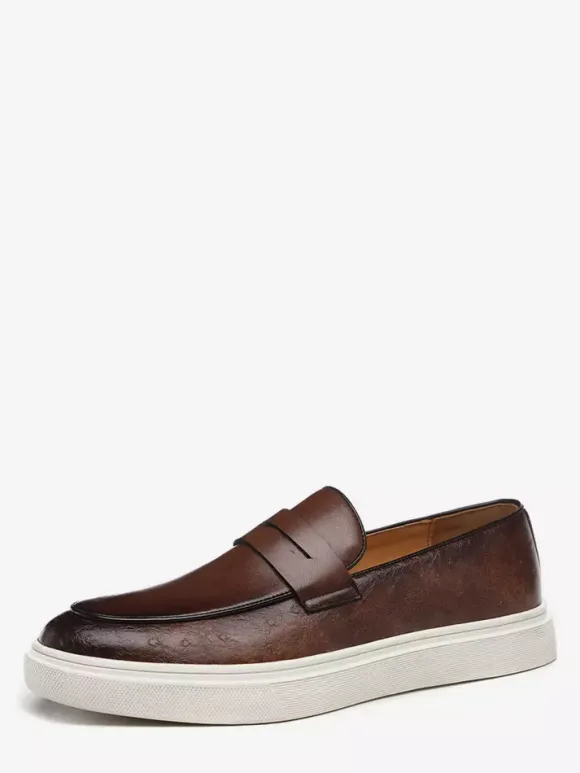 Mens Penny Loafers Leather Platform Round Toe Slip On Penny Shoes For Party Wedding