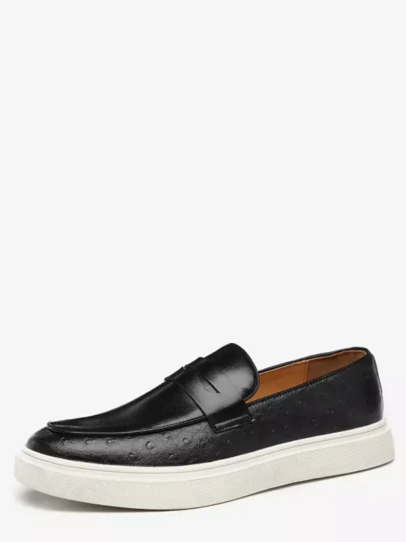 Mens Penny Loafers Leather Platform Round Toe Slip On Penny Shoes For Party Wedding