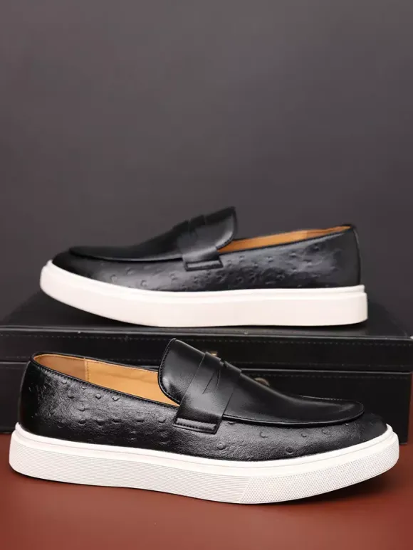 Mens Penny Loafers Leather Platform Round Toe Slip On Penny Shoes For Party Wedding