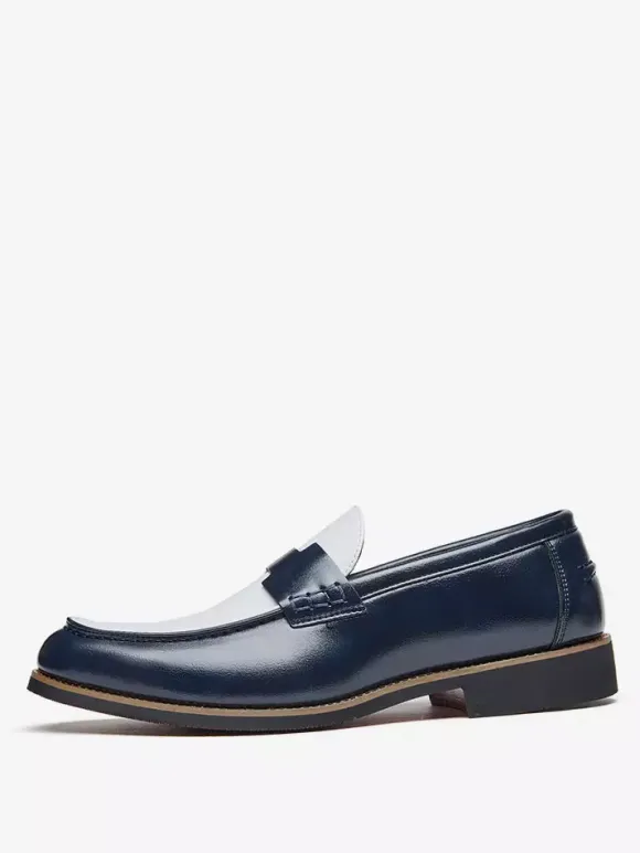 Men's Penny Loafers Round Toe Patchwork Slip On Shoes