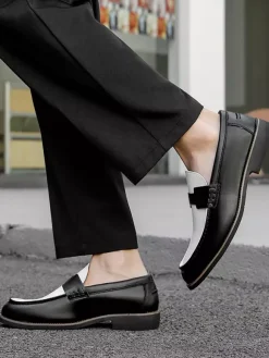 Men's Penny Loafers Round Toe Patchwork Slip On Shoes