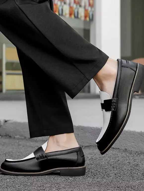 Men's Penny Loafers Round Toe Patchwork Slip On Shoes