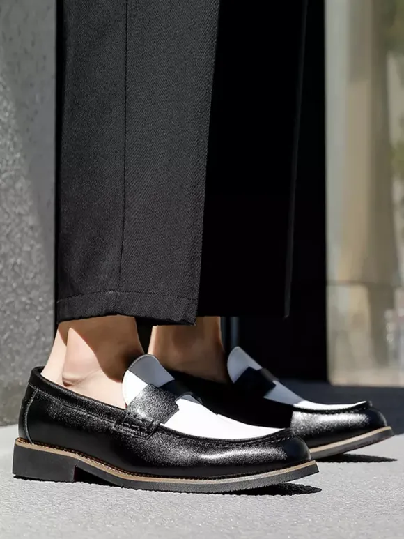 Men's Penny Loafers Round Toe Patchwork Slip On Shoes