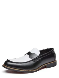 Men's Penny Loafers Round Toe Patchwork Slip On Shoes