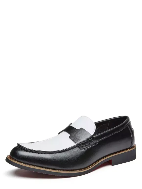 Men's Penny Loafers Round Toe Patchwork Slip On Shoes