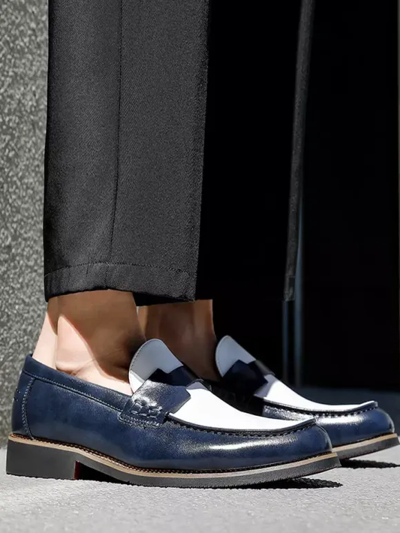 Men's Penny Loafers Round Toe Patchwork Slip On Shoes