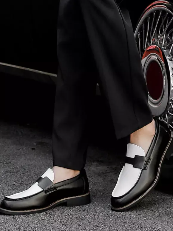 Men's Penny Loafers Round Toe Patchwork Slip On Shoes