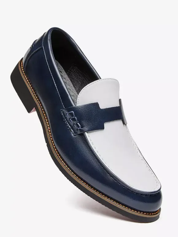 Men's Penny Loafers Round Toe Patchwork Slip On Shoes