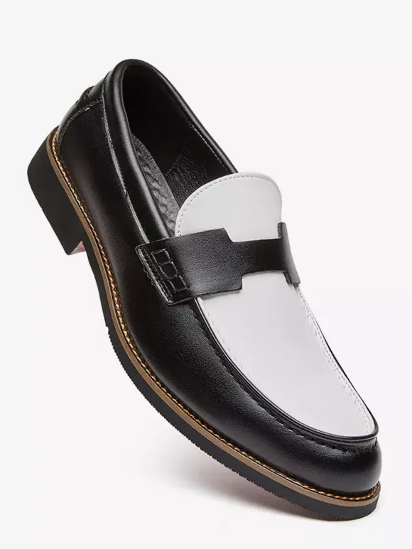 Men's Penny Loafers Round Toe Patchwork Slip On Shoes