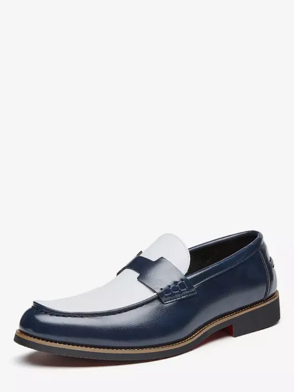 Men's Penny Loafers Round Toe Patchwork Slip On Shoes