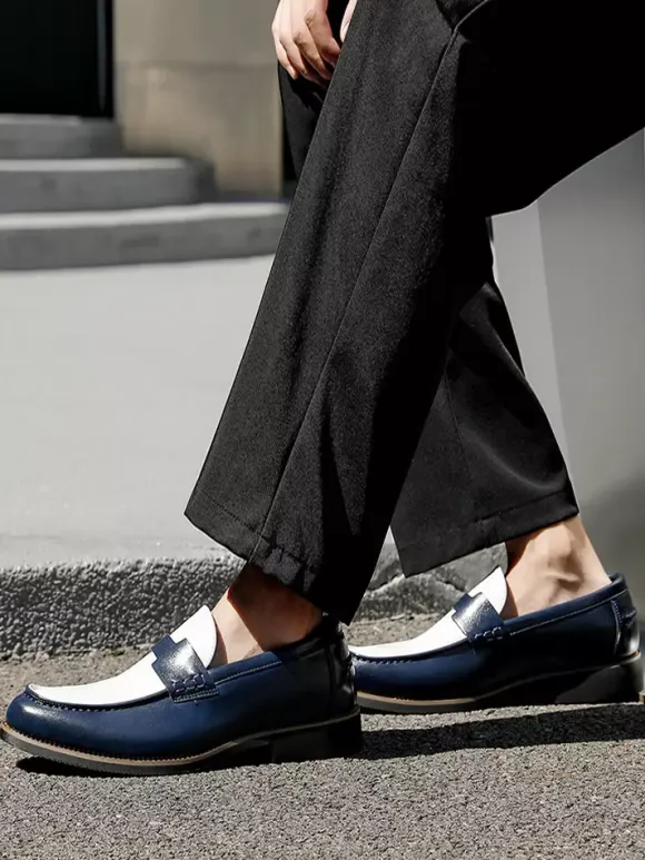Men's Penny Loafers Round Toe Patchwork Slip On Shoes