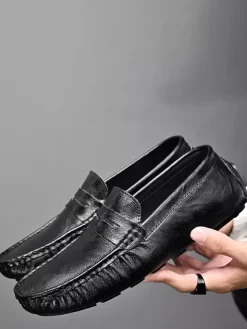 Mens Penny Loafers Shoes Slip-on Spike Leather Shoes Lightweight Resistant Party Deck Shoes