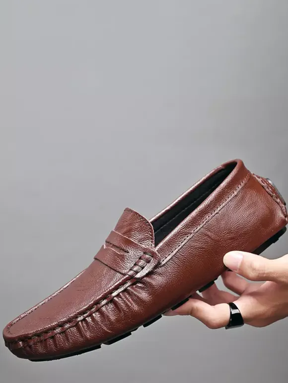 Mens Penny Loafers Shoes Slip-on Spike Leather Shoes Lightweight Resistant Party Deck Shoes