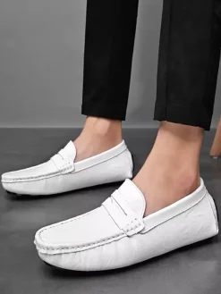 Mens Penny Loafers Shoes Slip-on Spike Leather Shoes Lightweight Resistant Party Deck Shoes