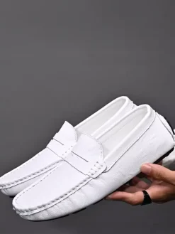 Mens Penny Loafers Shoes Slip-on Spike Leather Shoes Lightweight Resistant Party Deck Shoes