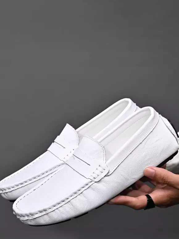 Mens Penny Loafers Shoes Slip-on Spike Leather Shoes Lightweight Resistant Party Deck Shoes