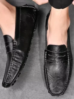 Mens Penny Loafers Shoes Slip-on Spike Leather Shoes Lightweight Resistant Party Deck Shoes