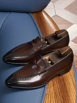 Men's Penny Loafers Slip On Cowhide Prom Wedding shoes