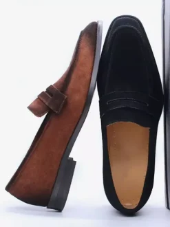 Mens Penny Loafers Slip-On Casual Suede Shoes Soft Breathable Leather Comfortable Lazy Shoes