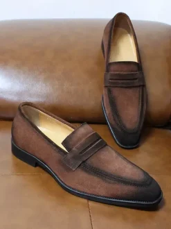 Mens Penny Loafers Slip-On Casual Suede Shoes Soft Breathable Leather Comfortable Lazy Shoes