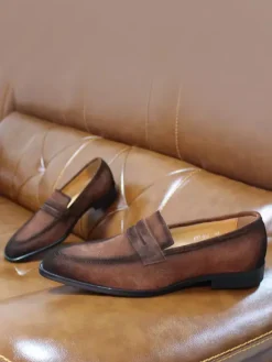 Mens Penny Loafers Slip-On Casual Suede Shoes Soft Breathable Leather Comfortable Lazy Shoes
