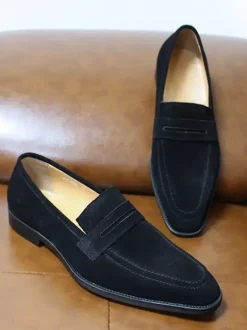 Mens Penny Loafers Slip-On Casual Suede Shoes Soft Breathable Leather Comfortable Lazy Shoes