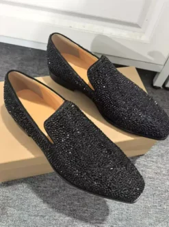 Men's Prom Shoes Glitter Square Toe Slip On Dress Wedding Shoes