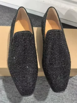 Men's Prom Shoes Glitter Square Toe Slip On Dress Wedding Shoes