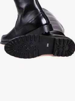 Men's Riding Boots Black Round Toe Buckle Detail Knee High Boots