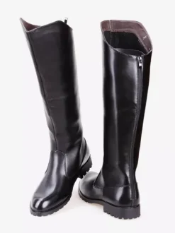 Men's Riding Boots Black Round Toe Buckle Detail Knee High Boots