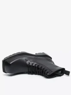 Mens Rigid Square Toe Dress Boots Leather Lace-Up Formal Footwear With Chunky Sole