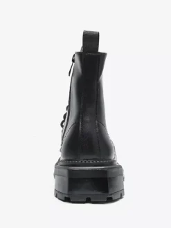 Mens Rigid Square Toe Dress Boots Leather Lace-Up Formal Footwear With Chunky Sole