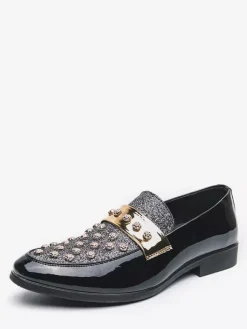 Mens Rivet Rhinestones Horsebit Loafer Casual Evening Party Dress Nightclub Shoes Fashion