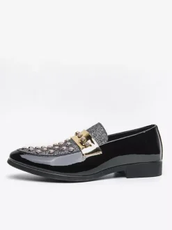 Mens Rivet Rhinestones Horsebit Loafer Casual Evening Party Dress Nightclub Shoes Fashion