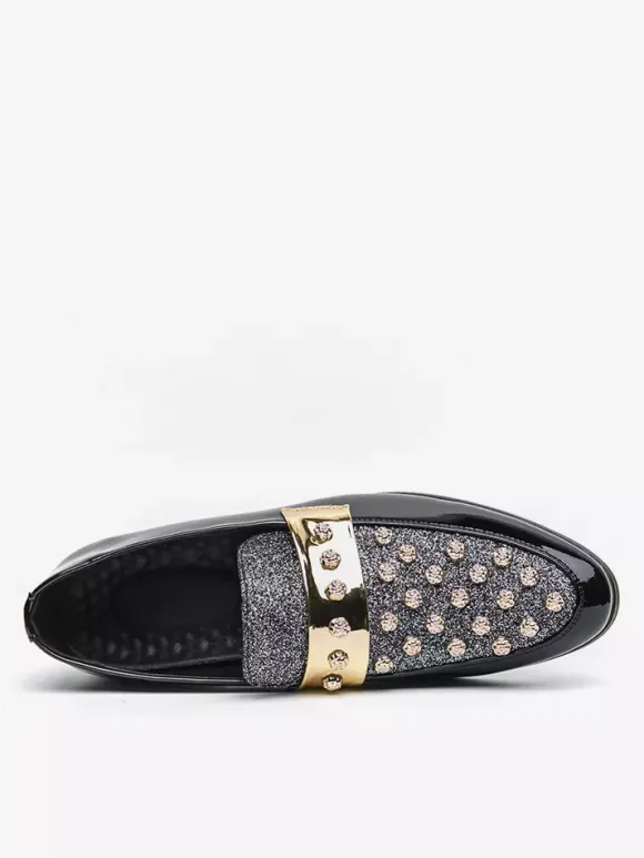 Mens Rivet Rhinestones Horsebit Loafer Casual Evening Party Dress Nightclub Shoes Fashion