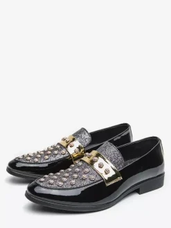 Mens Rivet Rhinestones Horsebit Loafer Casual Evening Party Dress Nightclub Shoes Fashion