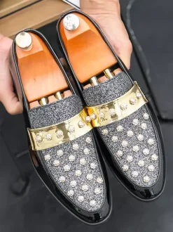 Mens Rivet Rhinestones Horsebit Loafer Casual Evening Party Dress Nightclub Shoes Fashion