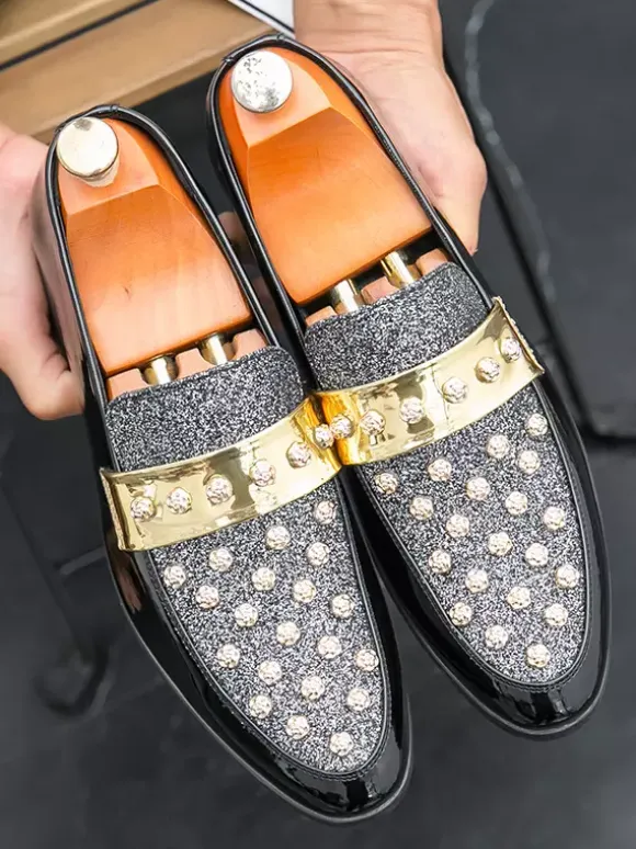 Mens Rivet Rhinestones Horsebit Loafer Casual Evening Party Dress Nightclub Shoes Fashion