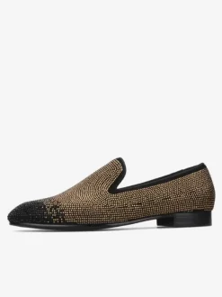 Mens Rivets Loafer Black& Silver Crystal Rhinestones Slipper Slip-On Round Toe Suede Upper Prom Party Wedding Shoes