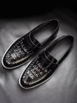 Mens Rivets Loafer Cowhide Metal Details Shoes