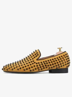 Men's Rivets loafer Dress Shoes Modern Round Toe Rivets Slip-On Micro Suede Upper Prom Party Wedding Shoes