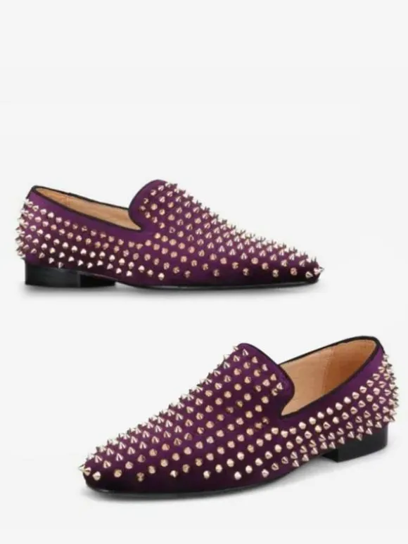 Men's Rivets loafer Dress Shoes Modern Round Toe Rivets Slip-On Micro Suede Upper Prom Party Wedding Shoes