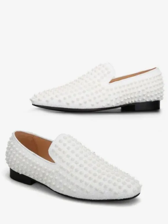 Men's Rivets loafer Dress Shoes Modern Round Toe Rivets Slip-On Micro Suede Upper Prom Party Wedding Shoes