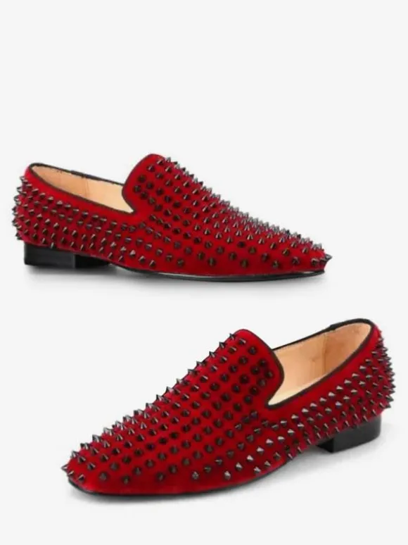 Men's Rivets loafer Dress Shoes Modern Round Toe Rivets Slip-On Micro Suede Upper Prom Party Wedding Shoes