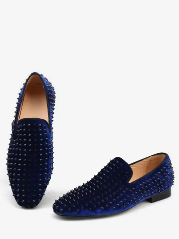 Men's Rivets loafer Dress Shoes Modern Round Toe Rivets Slip-On Micro Suede Upper Prom Party Wedding Shoes