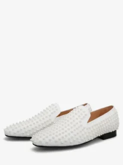 Men's Rivets loafer Dress Shoes Modern Round Toe Rivets Slip-On Micro Suede Upper Prom Party Wedding Shoes