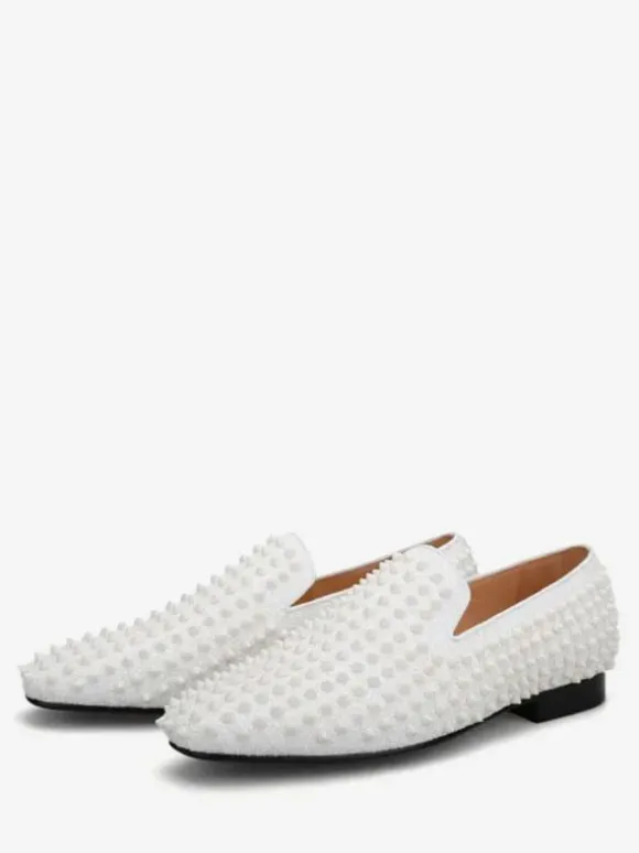 Men's Rivets loafer Dress Shoes Modern Round Toe Rivets Slip-On Micro Suede Upper Prom Party Wedding Shoes