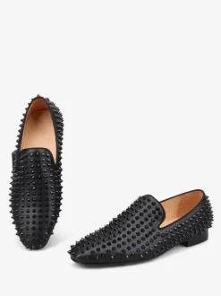 Men's Rivets loafer Dress Shoes Modern Round Toe Rivets Slip-On Micro Suede Upper Prom Party Wedding Shoes